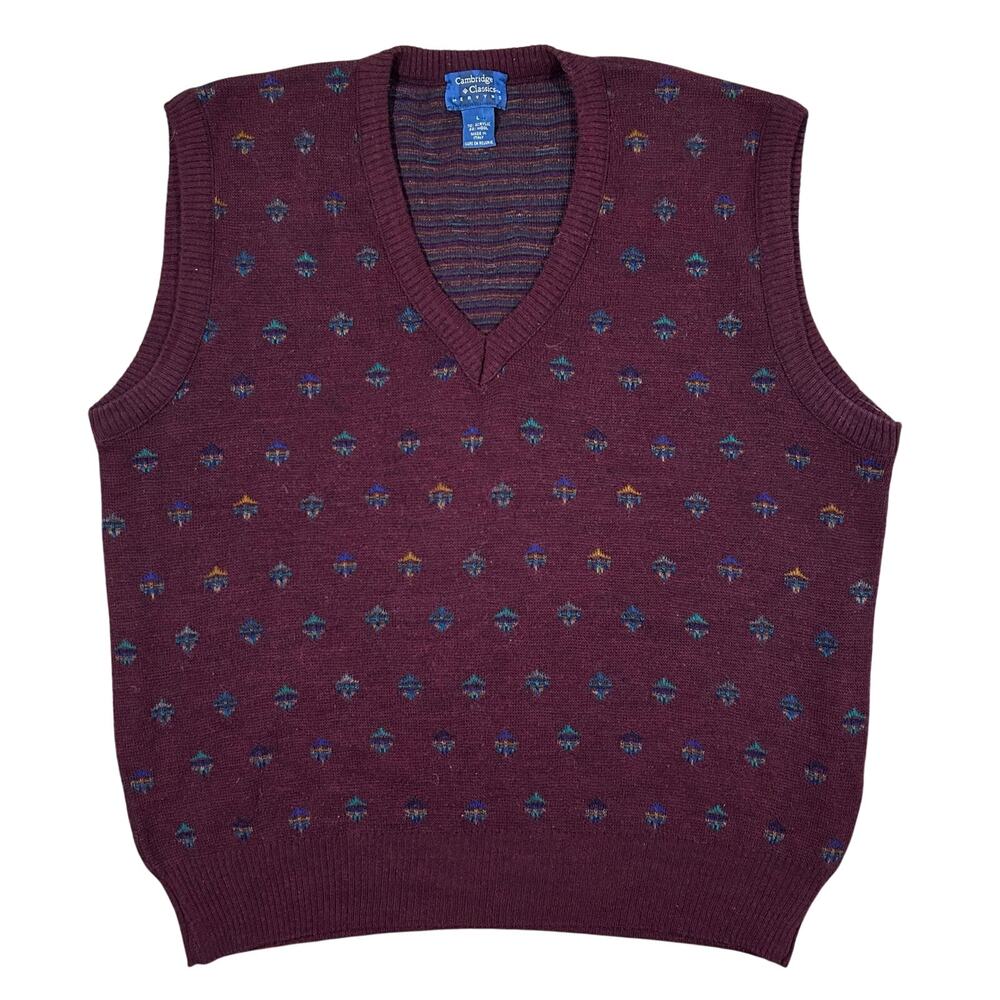 Vintage Sweater Vest Italian Wool Blend Men’s Large Cambridge Classics Maroon